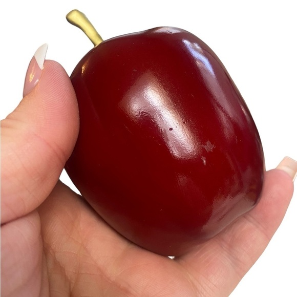 Wooden Red Apple Brass leaf Paperweight Home Decor - Set of two - Picture 6 of 8